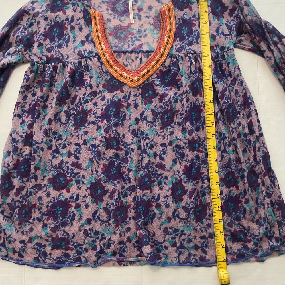 Free People Purple Floral Blouse‎ with Orange Accents - Picture 3 of 11